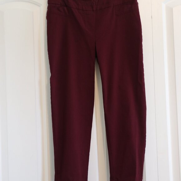 Zac & Rachel Pull On Ankle Stretch Pants Tapered Burgundy Nylon Womens Size 10 - Picture 11 of 14